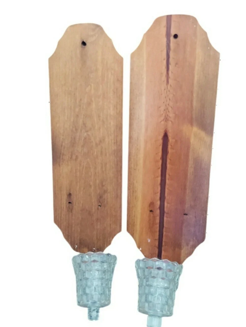 Set Of Wooden Vintage Wall Sconces With Glass Votive holders Cottagecore